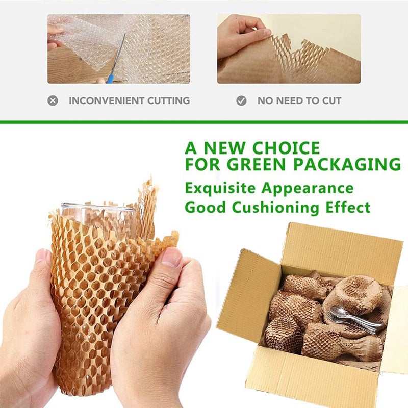 liirro Honeycomb Packing Paper,15" x 200' Bubble Cushioning Wrap Roll for Moving Shipping Packaging Gifts, Recyclable Cushioning Paper Moving Packing Supplies Protective Roll with 20 Fragile Sticker Labels - Image 5